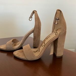 Sam Edelman Yaro Ankle Strap Sandal Heel, Nude Suede, Size 4.5
